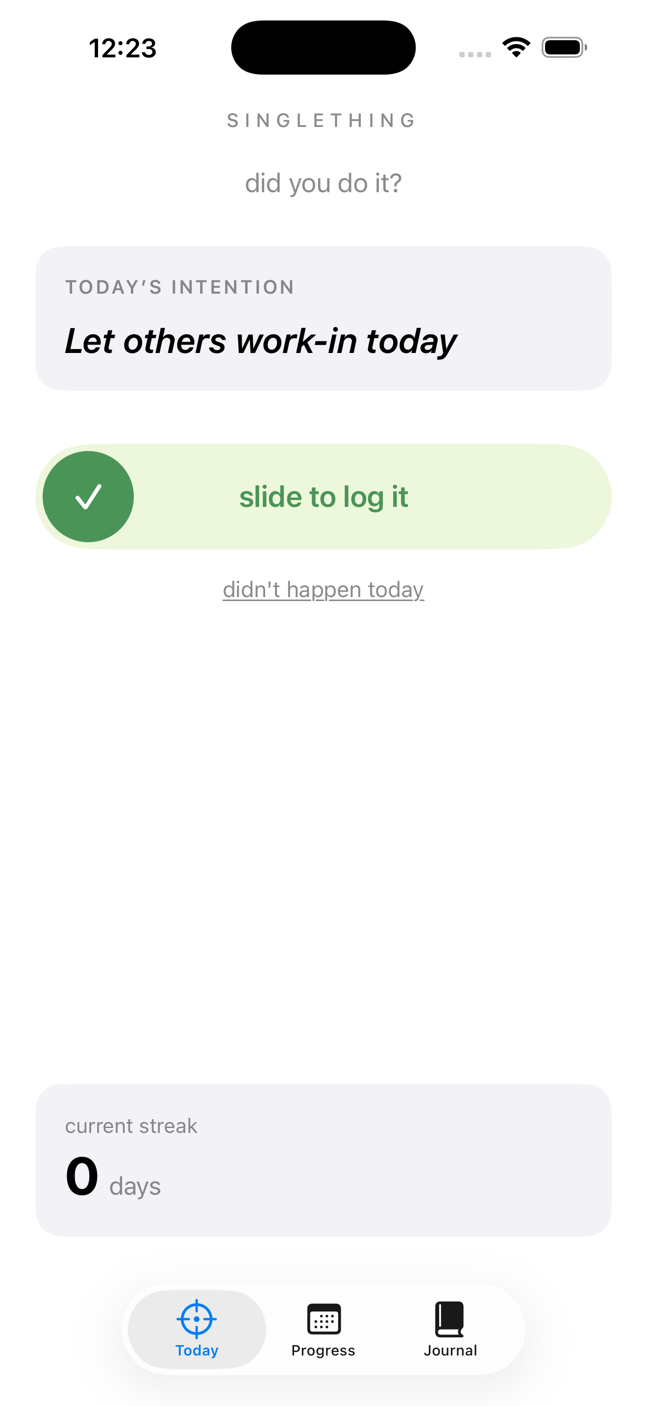 Intention check-in screen