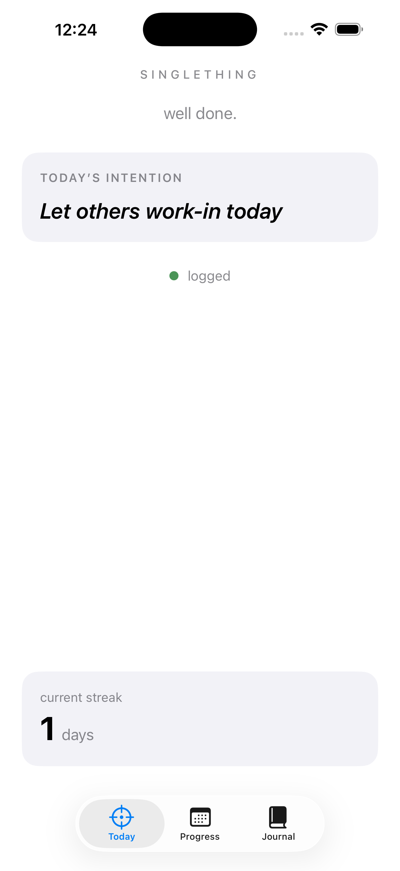 Singlething logged screen